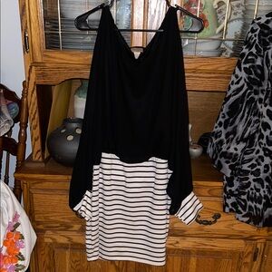 Janette Plus Black and White Striped Long Sleeve Dress